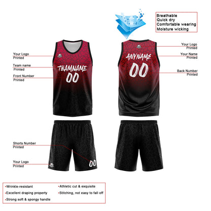 Custom Reversible Basketball Suit for Adults and Kids Personalized Jersey Flaw-Red&Black