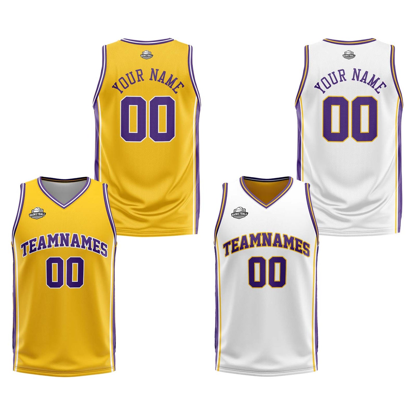 Custom Yellow White Purple Reversible Basketball Suit for Adults and Kids Personalized Jersey