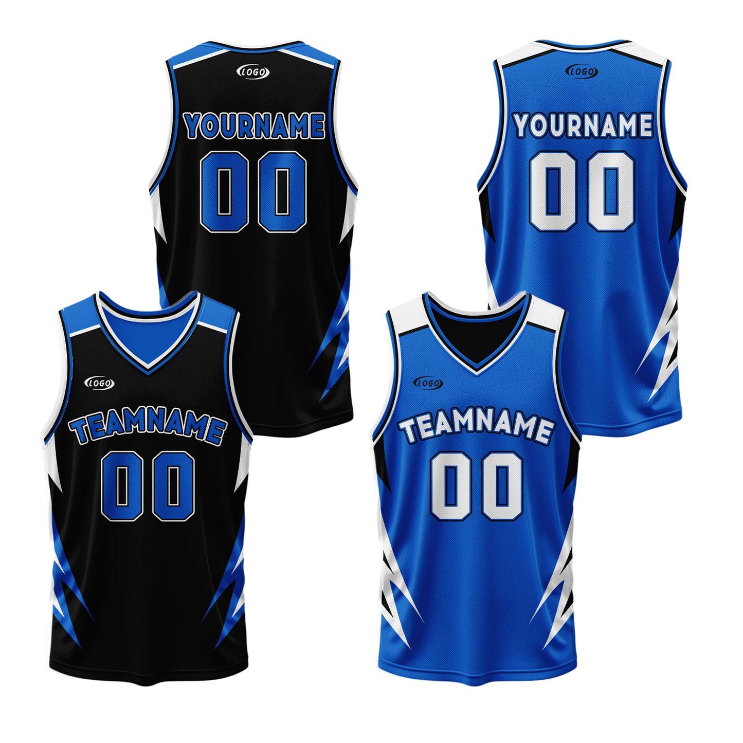 Custom Black Blue Reversible Basketball Suit for Adults and Kids Personalized Jersey