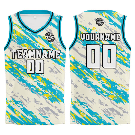 Custom Cream Light Blue Basketball Jersey Uniform Suit Printed Your Logo Name Number