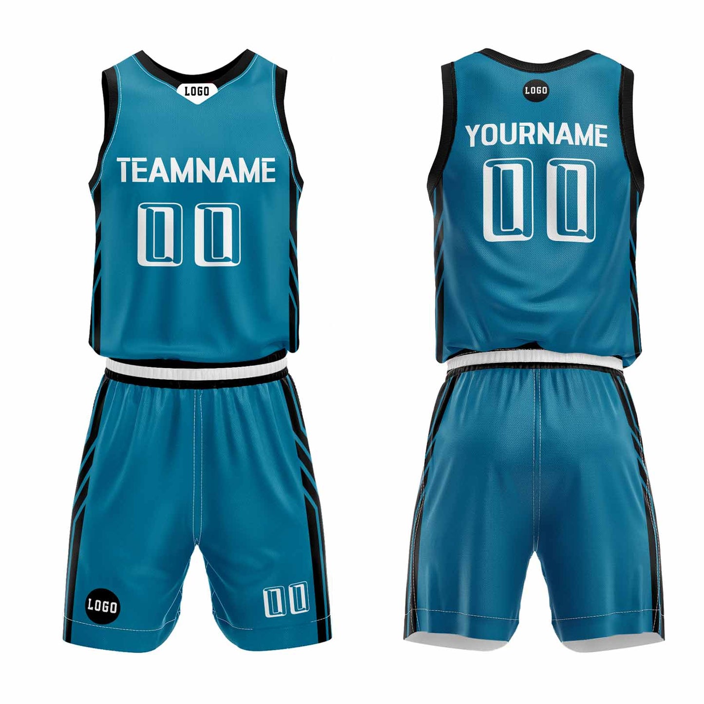 Custom Lake Blue Black Basketball Jersey Uniform Suit Printed Your Logo Name Number