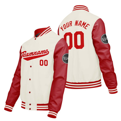 Custom Cream White Red Varsity Jackets for Men Women Youth Personalized Letterman Jackets