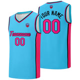 Custom basketball jersey shorts for men and women. Embroidered and printed name, number and logo Light Blue&Pink