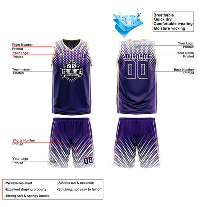 Custom Purple White Reversible Basketball Suit for Adults and Kids Personalized Jersey