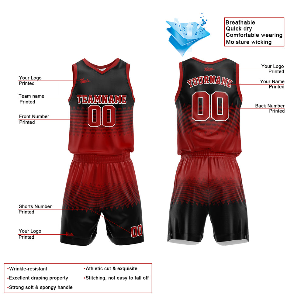 Custom Reversible Basketball Suit for Adults and Kids Red-Black