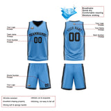 Custom Light Blue Black Reversible Basketball Suit for Adults and Kids Personalized Jersey