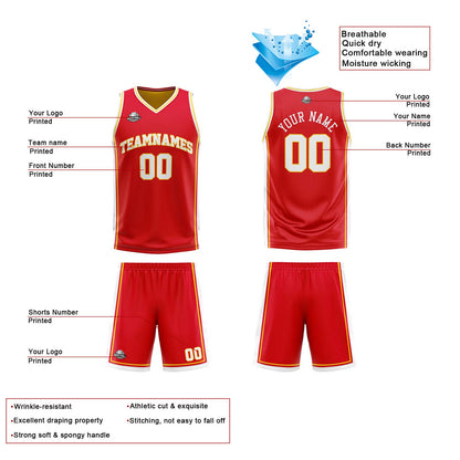 Custom Red Yellow White Reversible Basketball Suit for Adults and Kids Personalized Jersey