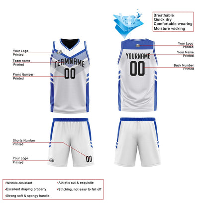 Custom White Blue Reversible Basketball Suit for Adults and Kids Personalized Jersey