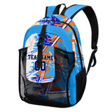 Customize Blue Orange Sports Backpacks Featuring Personalized Names, Numbers and Logos