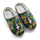 Custom Your Own Personalized Cotton Slippers for Dog Cat Lover Add Any Text Photoes Midnight Green&Yellow