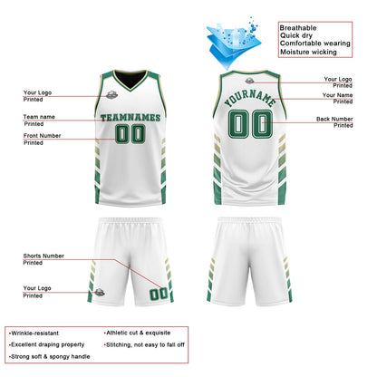 Custom White Hunter Green Beige Reversible Basketball Suit for Adults and Kids Personalized Jersey