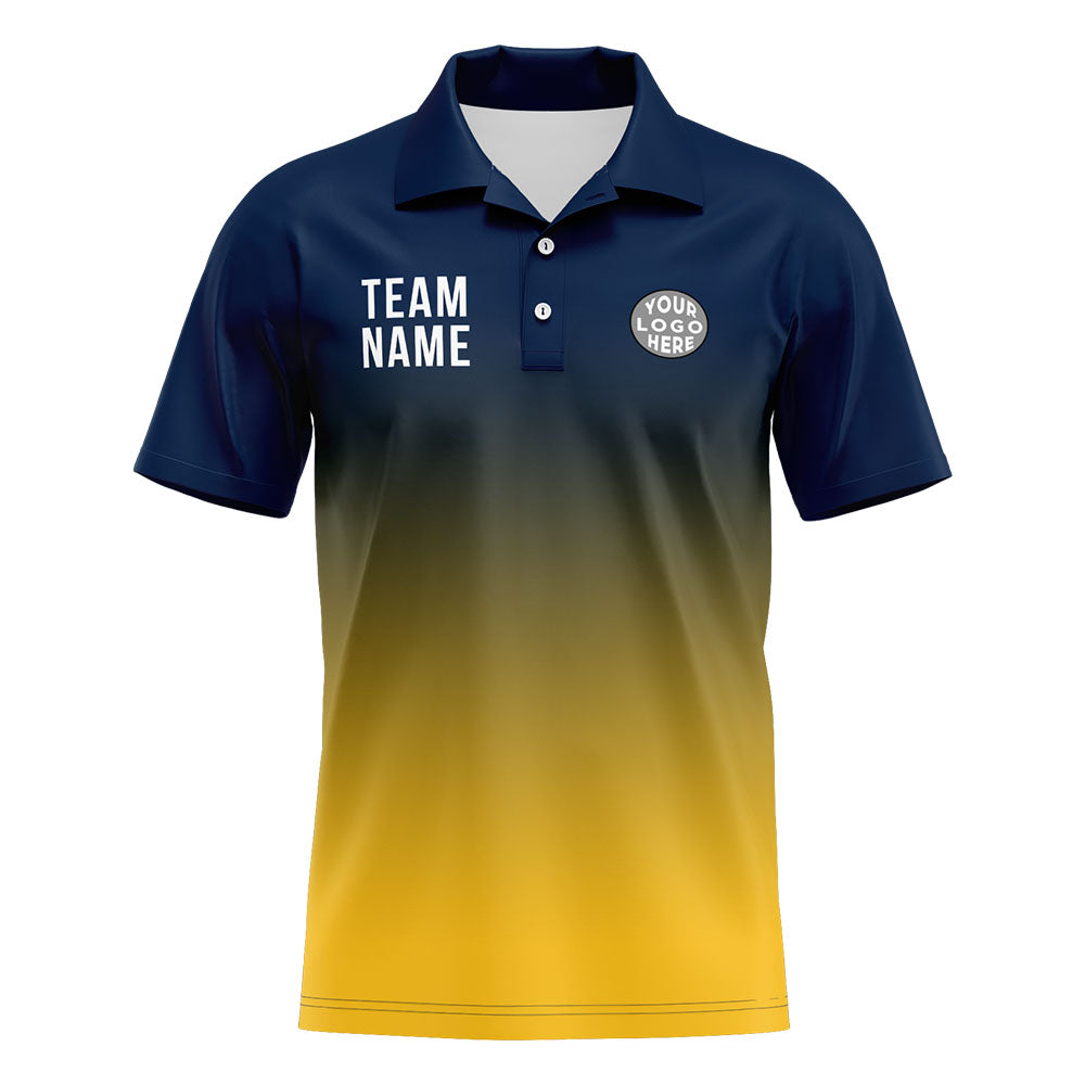 Custom Navy Yellow Football Gradient Polo Shirts  Add Your Unique Logo/Name/Number