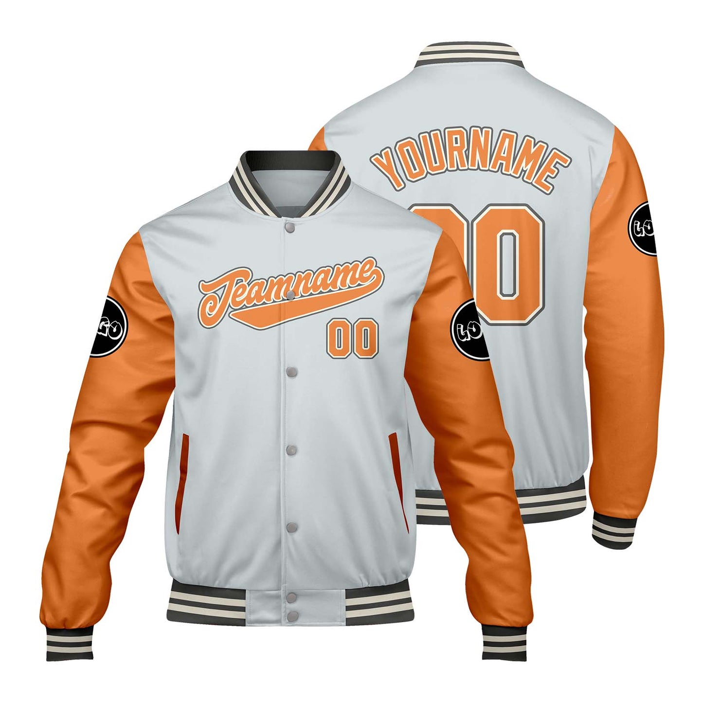 Custom Light Gray Orange Varsity Jackets for Men Women Youth Personalized Letterman Jackets