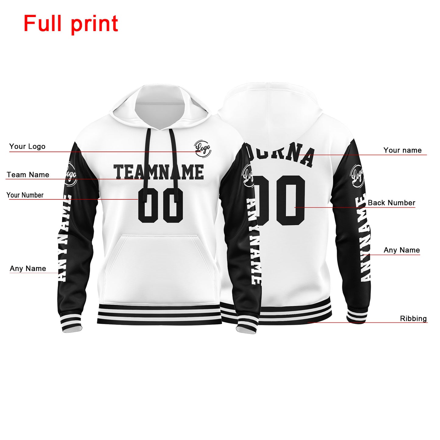 Custom White Black Sweatshirt Hoodie For Men Women Girl Boy Print Your Logo Name Number