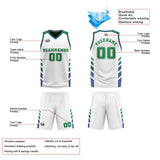 Custom White Green Reversible Basketball Suit for Adults and Kids Personalized Jersey
