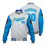 Custom Gray  Blue Varsity Jackets for Men Women Youth Personalized Letterman Jackets