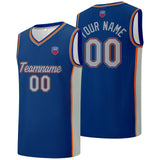 Custom basketball jersey shorts for men and women. Embroidered and printed name, number and logo Royal&Grey