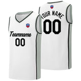 Custom basketball jersey shorts for men and women. Embroidered and printed name, number and logo White&Grey