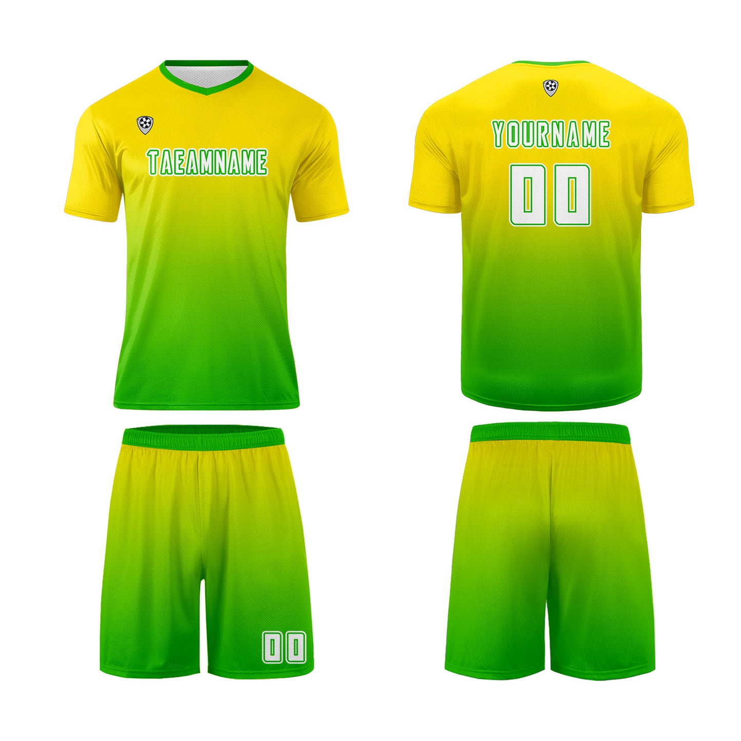 Custom Yellow Green Uniform Jersey Kids Adults Personalized Set Jersey Shirt