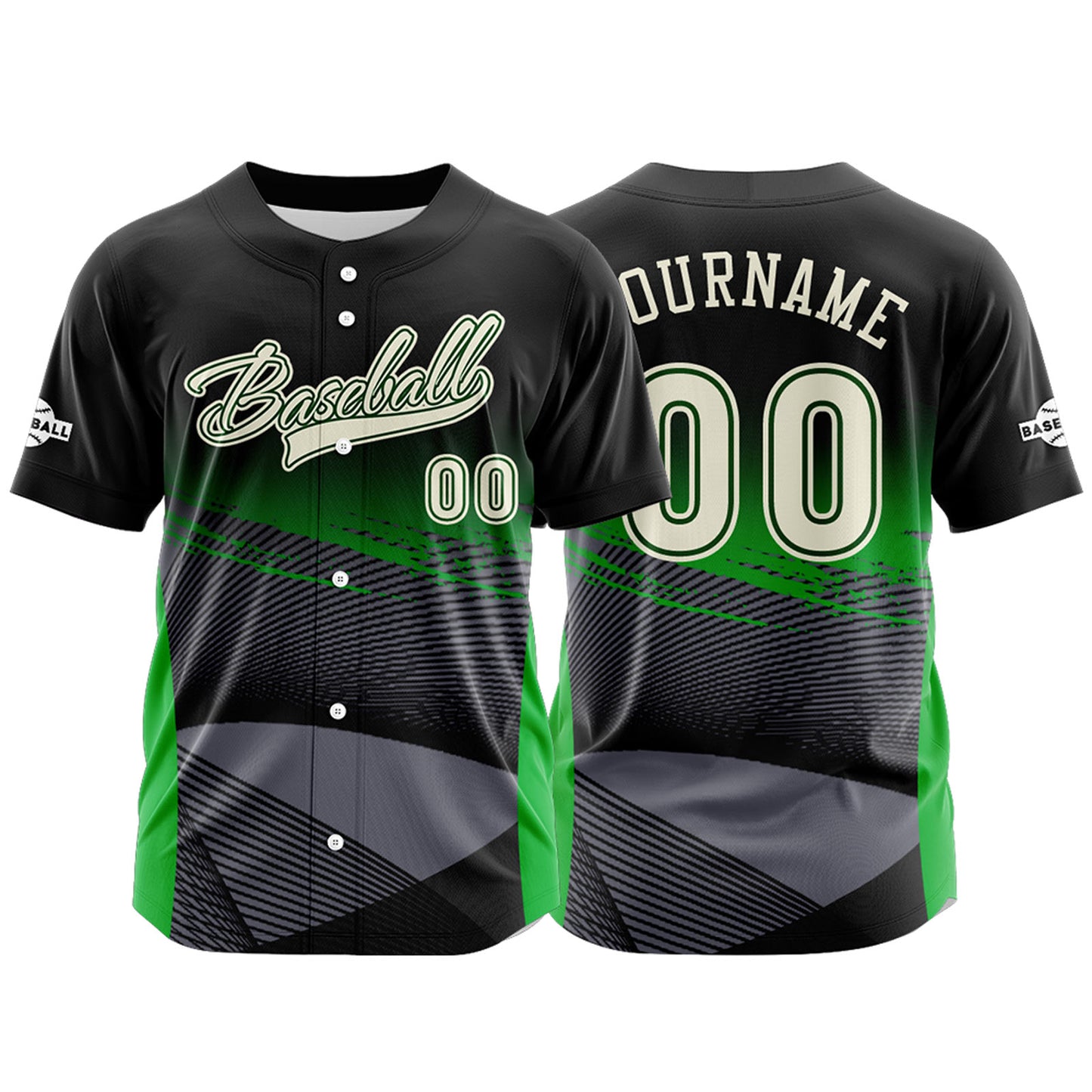 Custom Green Button Down Baseball Jersey for Men Women Adult Youth Print Name Number Logo