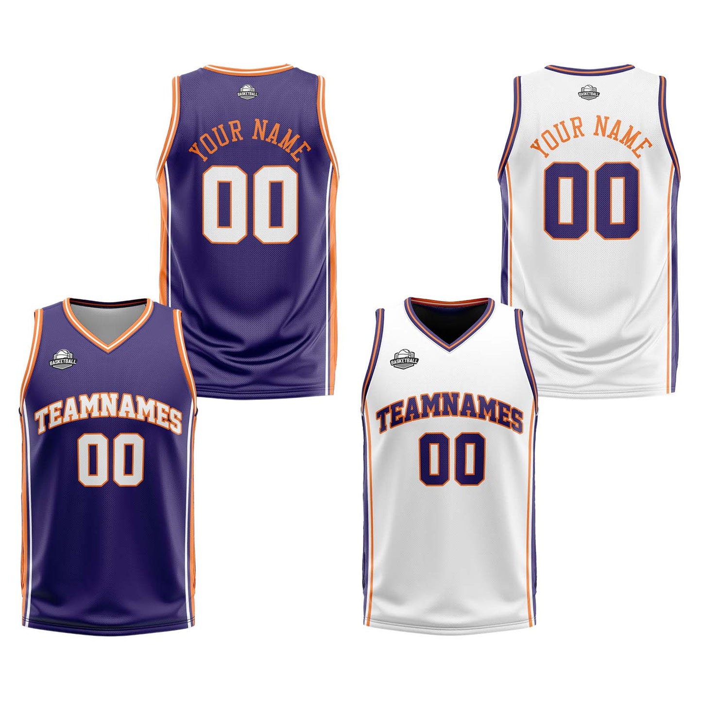 Custom Purple White Orange Reversible Basketball Suit for Adults and Kids Personalized Jersey