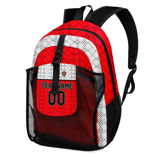 Customize Red Sports Backpacks Featuring Personalized Names, Numbers and Logos