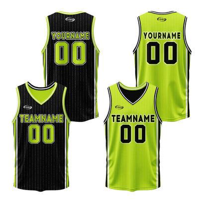 Custom Black Neon Green Reversible Basketball Suit for Adults and Kids Personalized Jersey