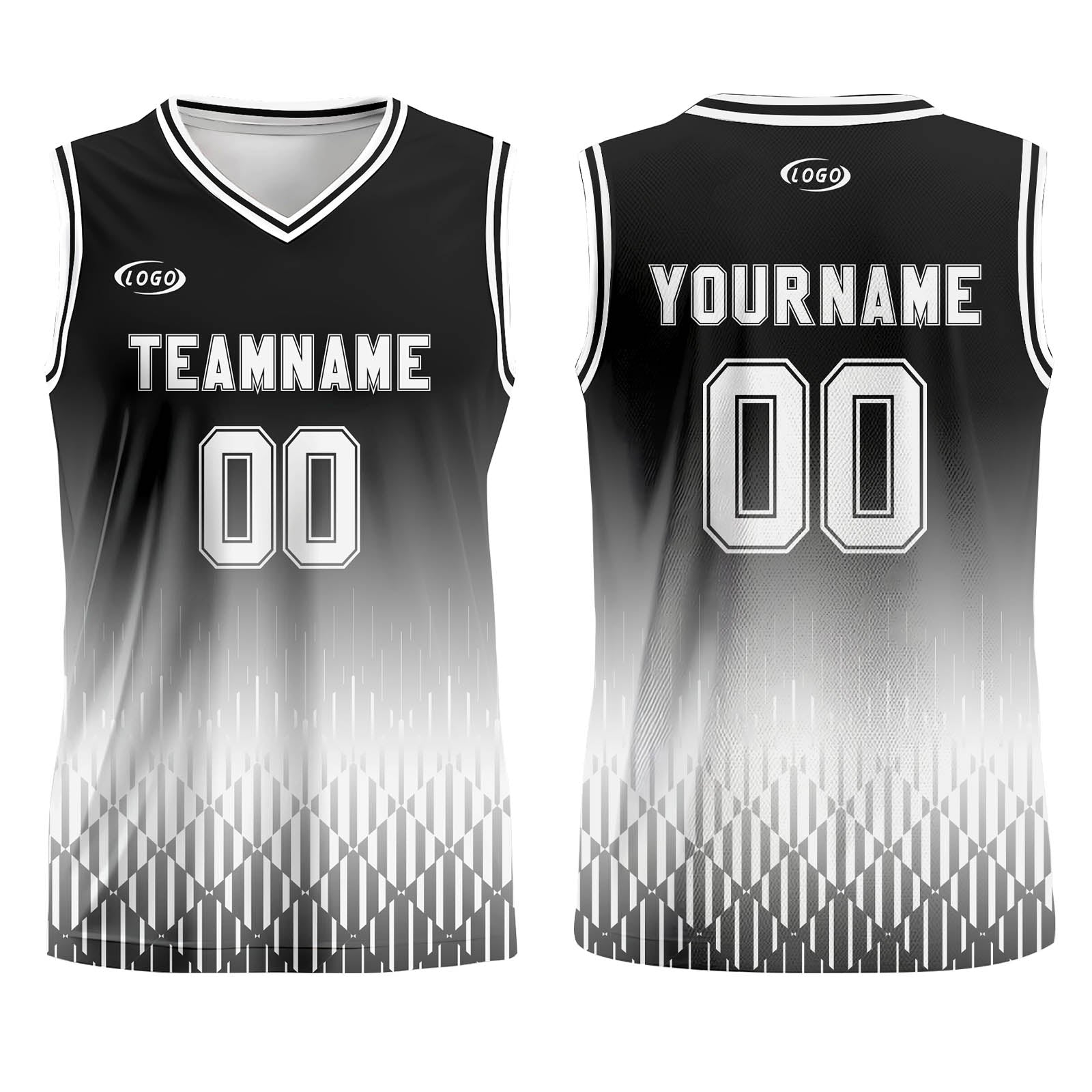 Custom Black White Gradient Basketball Jersey Uniform Suit Printed Your Logo Name Number