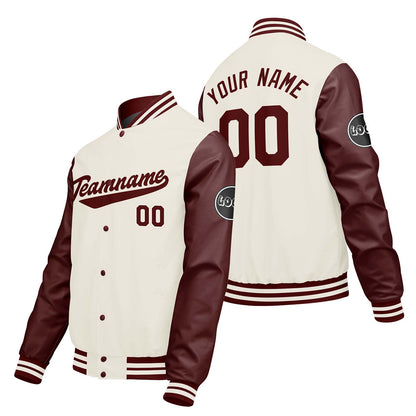 Custom Cream White Red Varsity Jackets for Men Women Youth Personalized Letterman Jackets