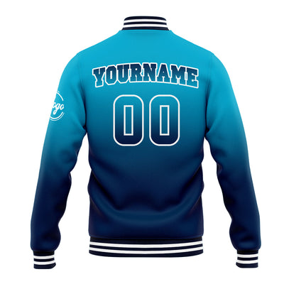 Custom Gradient Varsity Jacket Letterman jacket for Men, Women and Youth Aqua Dark Blue