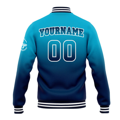 Custom Gradient Varsity Jacket Letterman jacket for Men, Women and Youth Aqua Dark Blue