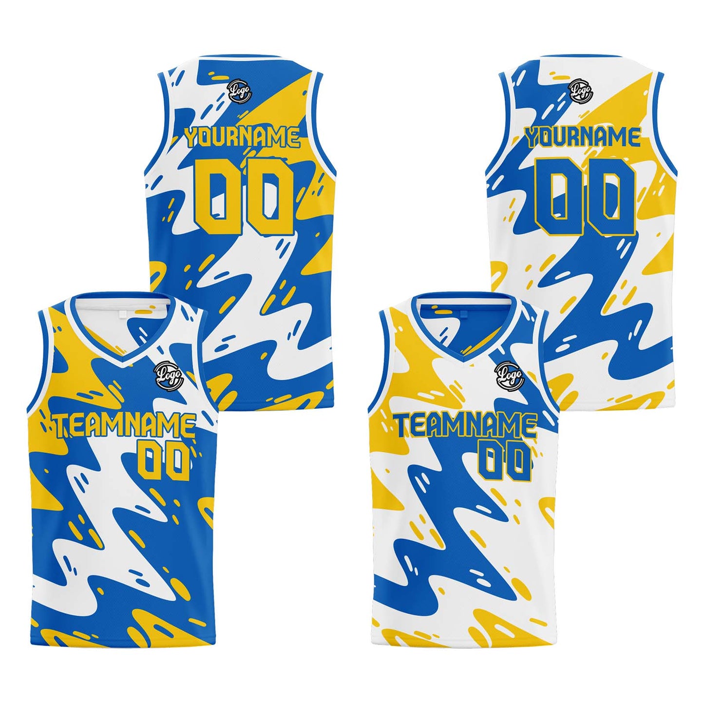 Custom Blue Yellow Reversible Basketball Suit for Adults and Kids Personalized Jersey