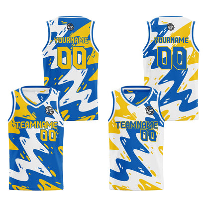 Custom Blue Yellow Reversible Basketball Suit for Adults and Kids Personalized Jersey
