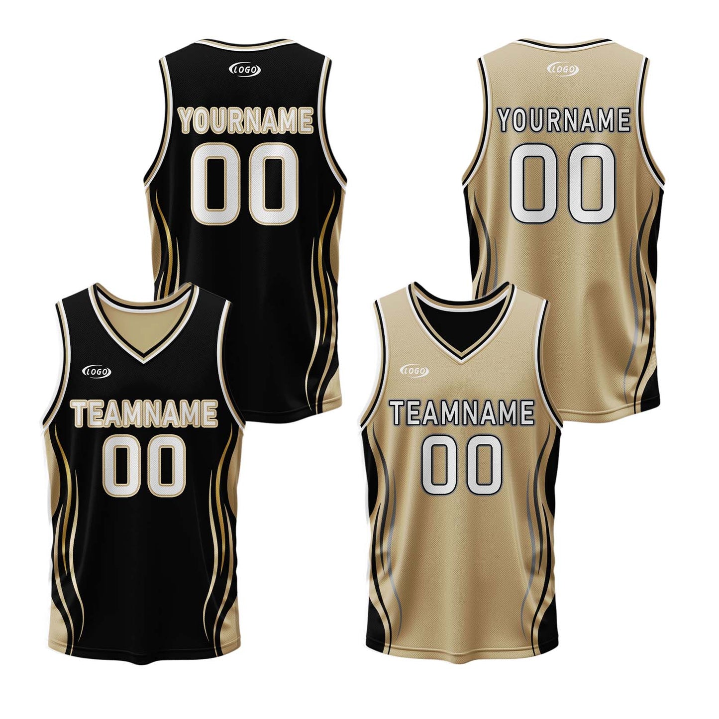 Custom Black Gold Reversible Basketball Suit for Adults and Kids Personalized Jersey