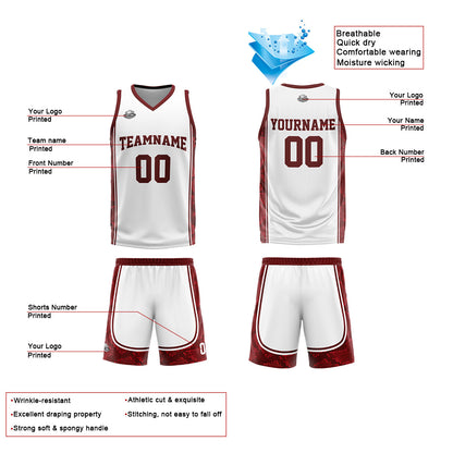 Custom White Red Reversible Basketball Suit for Adults and Kids Personalized Jersey