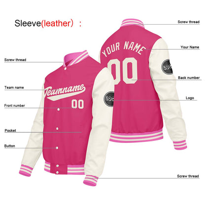 Custom Pink Cream White Varsity Jackets for Men Women Youth Personalized Letterman Jackets