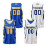 Custom Blue White Yellow Reversible Basketball Suit for Adults and Kids Personalized Jersey