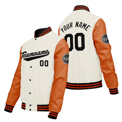 Custom Cream White Orange Varsity Jackets for Men Women Youth Personalized Letterman Jackets