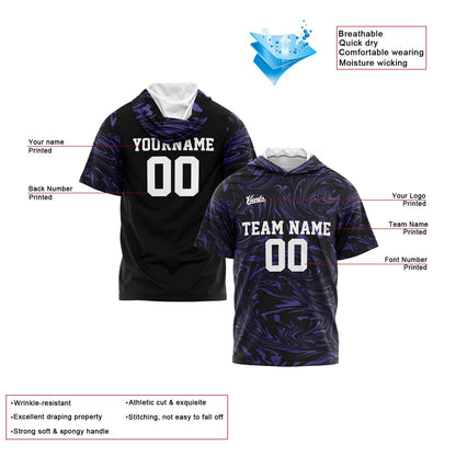 Custom Black Purple Short Sleeve Hoodies for Men Women Shirts with Hoods Printed Name Logo