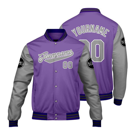 Custom Purple Light Gray Varsity Jackets for Men Women Youth Personalized Letterman Jackets