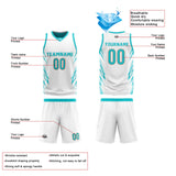 Custom White Cyan Reversible Basketball Jersey Uniform Suit Printed Your Logo Name Number