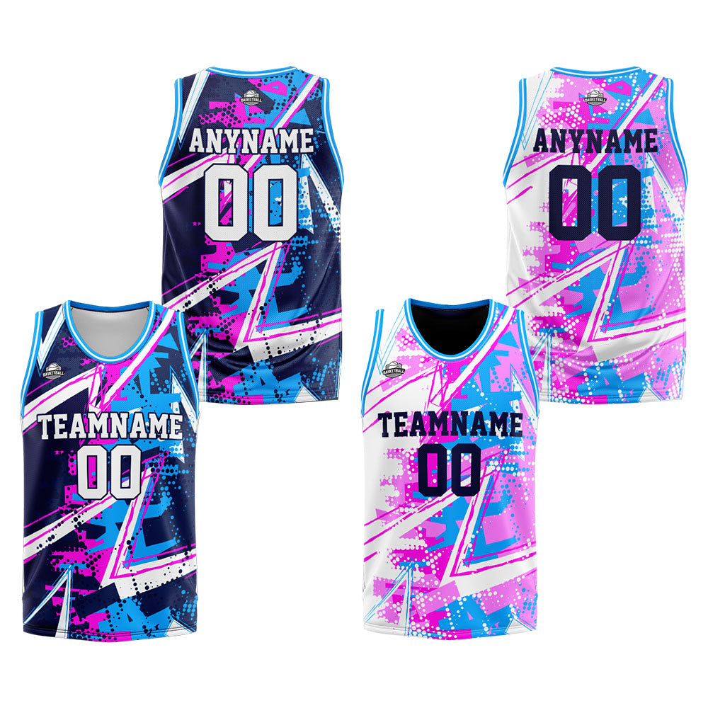 Custom Reversible Basketball Suit for Adults and Kids Personalized Jersey Pink&Blue