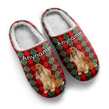 Custom Your Own Personalized Cotton Slippers for Dog Cat Lover Add Any Text Photoes Red&Green Diamond