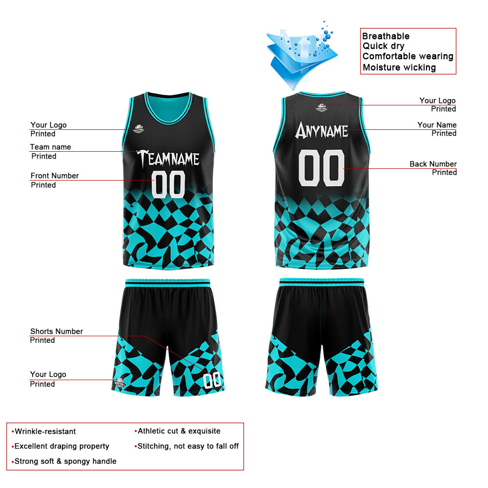 Custom Reversible Basketball Suit for Adults and Kids Personalized Jersey Black&Teal