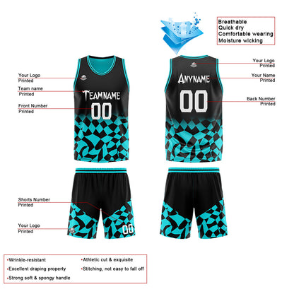 Custom Reversible Basketball Suit for Adults and Kids Personalized Jersey Black&Teal