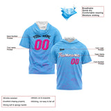 Custom Light Blue Pink Hooded T-Shirt Short Sleeve Hoodies for Men Women Shirts with Hoods Printed Name Logo