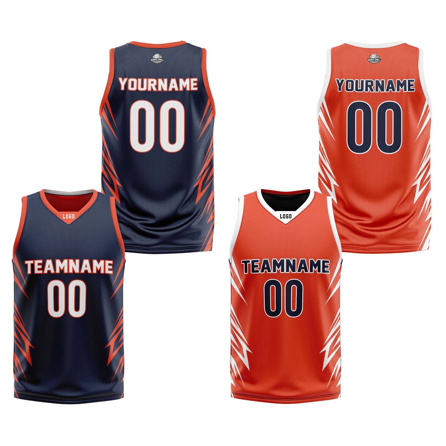 Custom Navy Orange Reversible Basketball Jersey Uniform Suit Printed Your Logo Name Number