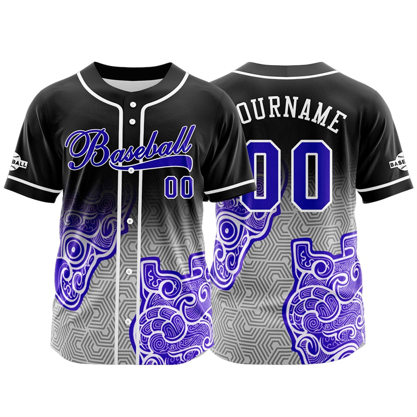 Custom Black Purple Button Down Baseball Jersey for Men Women Adult Youth Print Name Number Logo