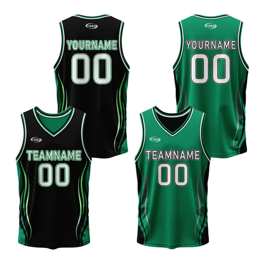 Custom Black Green Reversible Basketball Suit for Adults and Kids Personalized Jersey