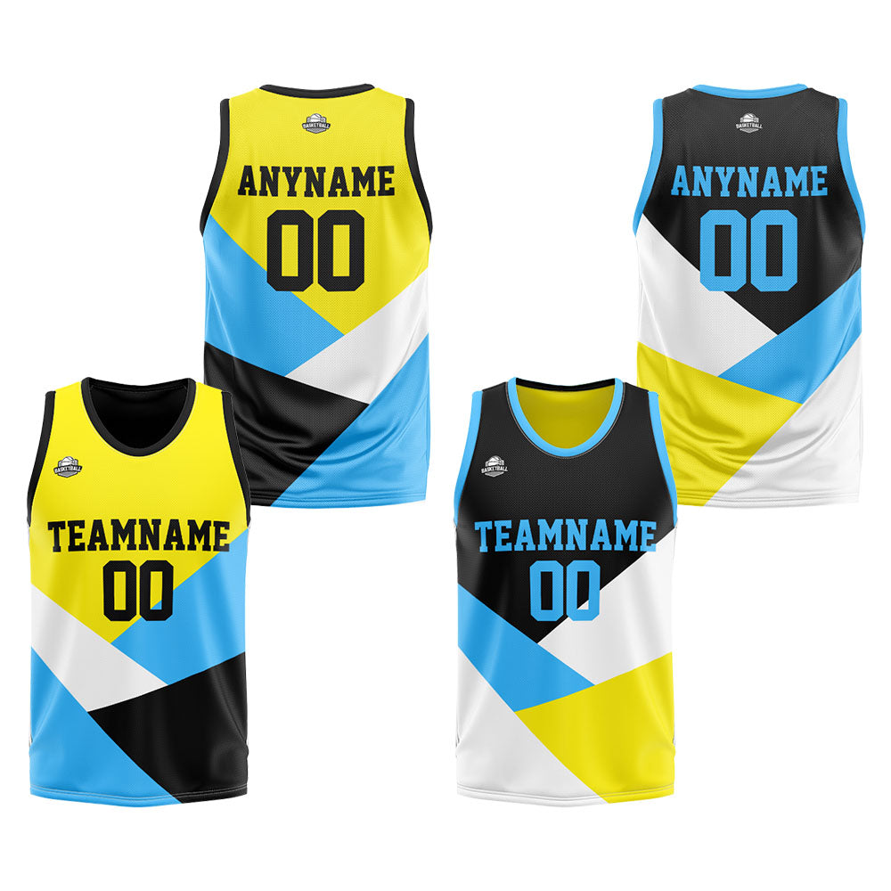 Custom Reversible Basketball Suit for Adults and Kids Personalized Jersey Yellow&Blue